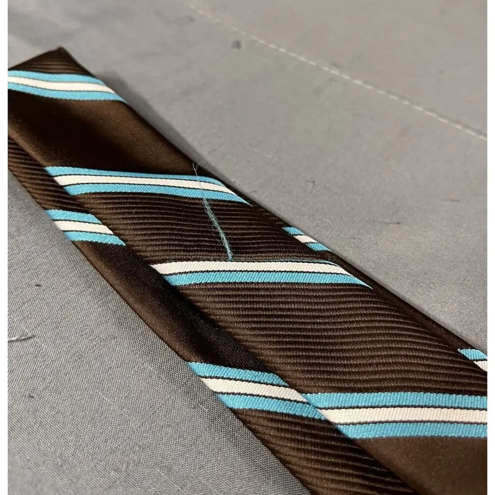 Vintage Christian Dior Tie Mens Brown Teal White Striped Polyester Regular Width